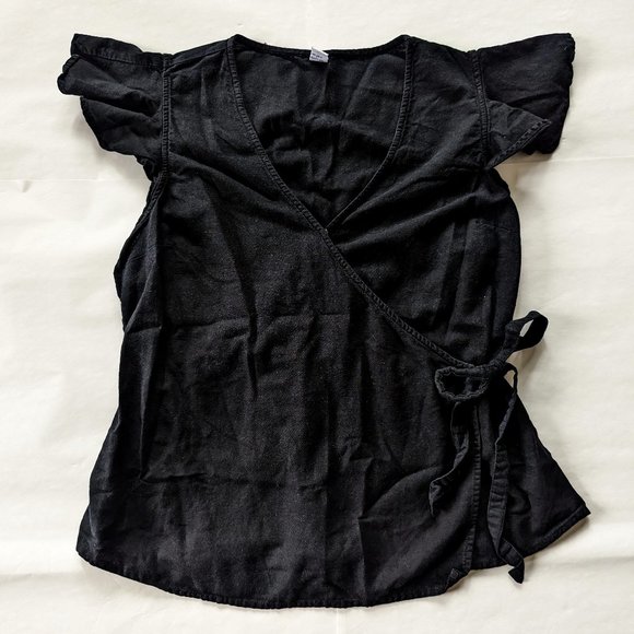 Old Navy Tops - Old Navy V-Neck Wrap Tie Waist Flutter Sleeve Blouse Black Medium
